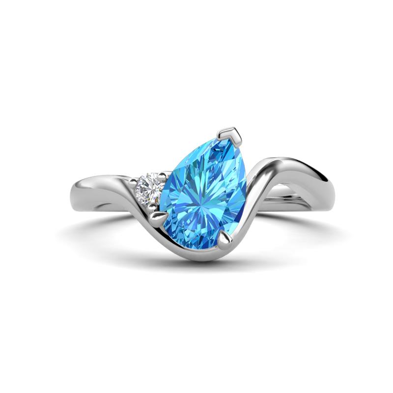Darya 1.46 ctw Pear Shape Blue Topaz accented Round Lab Grown Diamond Women Wave Solitaire Plus Engagement Ring 