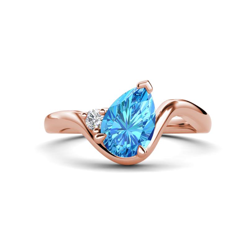 Darya 1.46 ctw Pear Shape Blue Topaz accented Round Lab Grown Diamond Women Wave Solitaire Plus Engagement Ring 