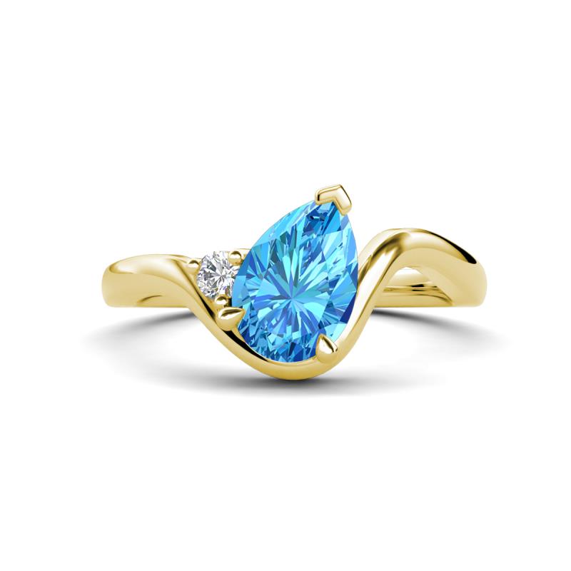 Darya 1.46 ctw Pear Shape Blue Topaz accented Round Lab Grown Diamond Women Wave Solitaire Plus Engagement Ring 
