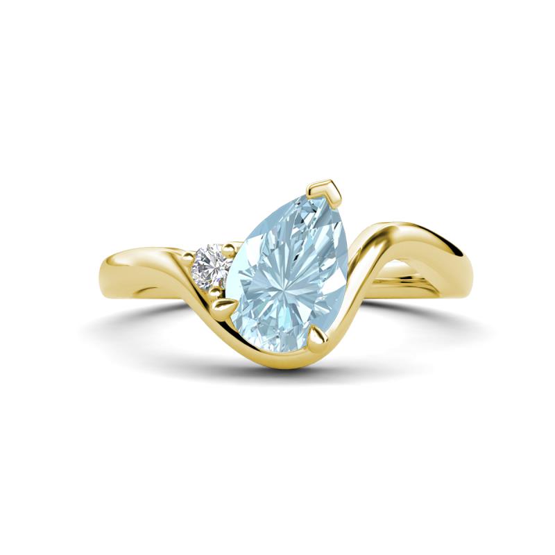 Darya 1.01 ctw Pear Shape Aquamarine accented Round Lab Grown Diamond Women Wave Solitaire Plus Engagement Ring 