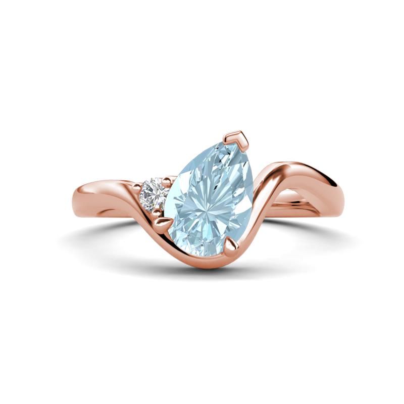Darya 1.01 ctw Pear Shape Aquamarine accented Round Lab Grown Diamond Women Wave Solitaire Plus Engagement Ring 
