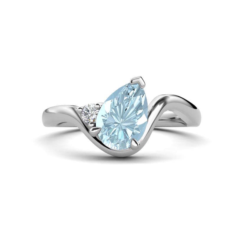Darya 1.01 ctw Pear Shape Aquamarine accented Round Lab Grown Diamond Women Wave Solitaire Plus Engagement Ring 