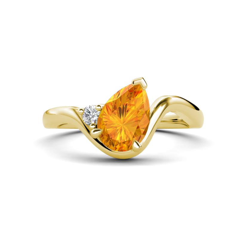 Darya 0.85 ctw Pear Shape Citrine accented Round Lab Grown Diamond Women Wave Solitaire Plus Engagement Ring 