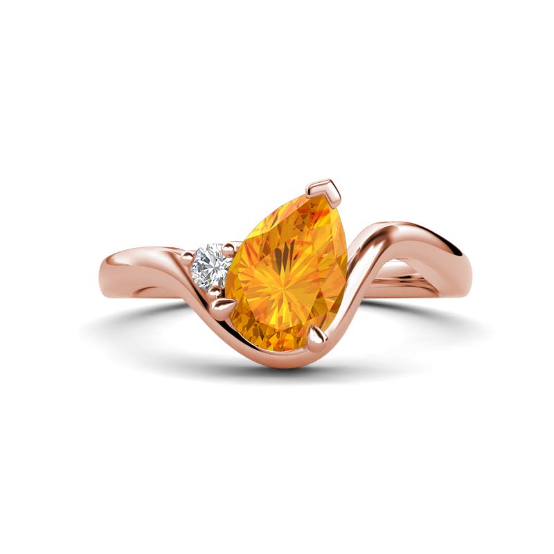 Darya 0.85 ctw Pear Shape Citrine accented Round Lab Grown Diamond Women Wave Solitaire Plus Engagement Ring 