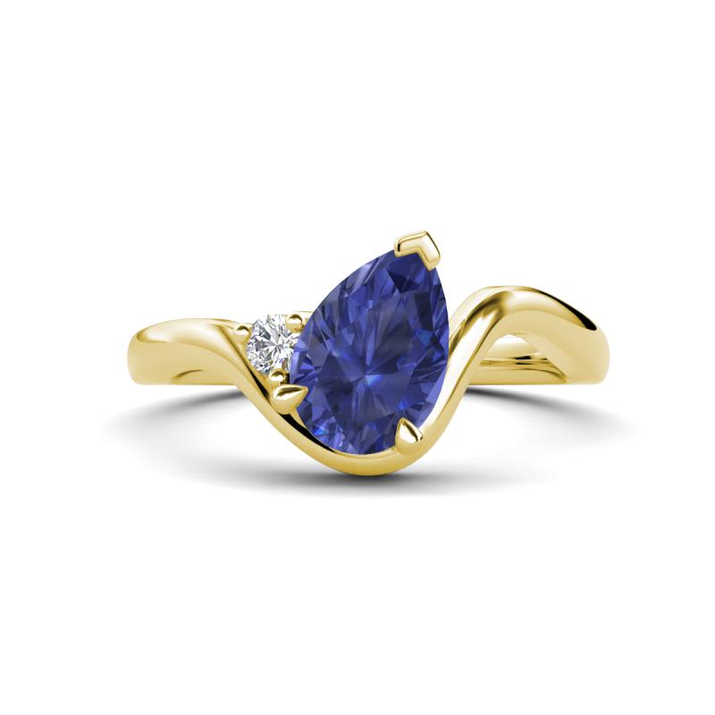 Darya 0.74 ctw Pear Shape Iolite accented Round Lab Grown Diamond Women Wave Solitaire Plus Engagement Ring 