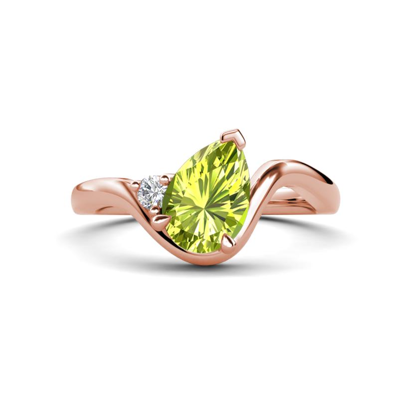 Darya 1.01 ctw Pear Shape Peridot accented Round Lab Grown Diamond Women Wave Solitaire Plus Engagement Ring 