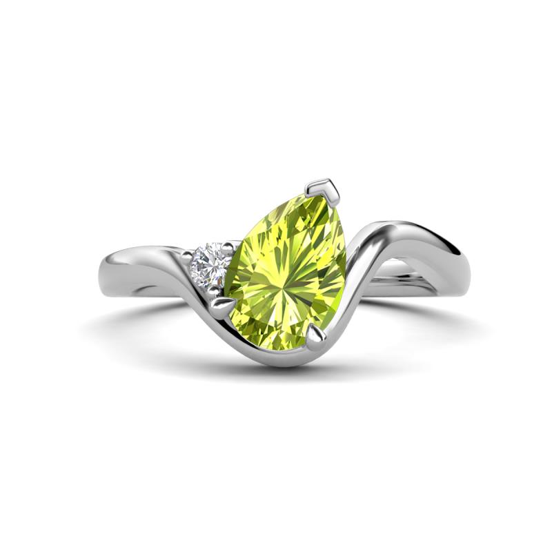 Darya 1.01 ctw Pear Shape Peridot accented Round Lab Grown Diamond Women Wave Solitaire Plus Engagement Ring 