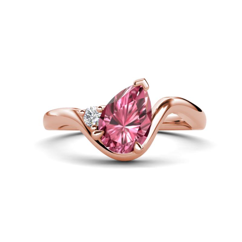 Darya 0.86 ctw Pear Shape Pink Tourmaline accented Round Lab Grown Diamond Women Wave Solitaire Plus Engagement Ring 