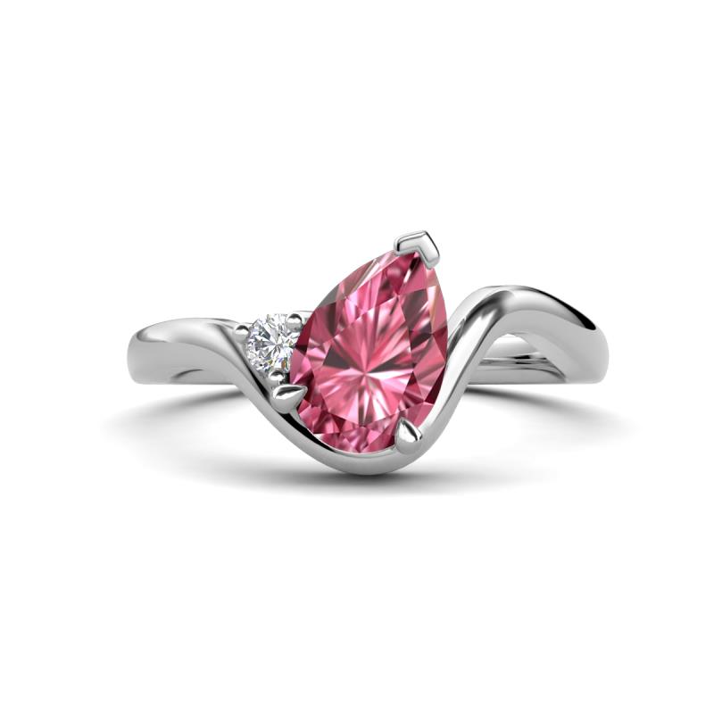 Darya 0.86 ctw Pear Shape Pink Tourmaline accented Round Lab Grown Diamond Women Wave Solitaire Plus Engagement Ring 