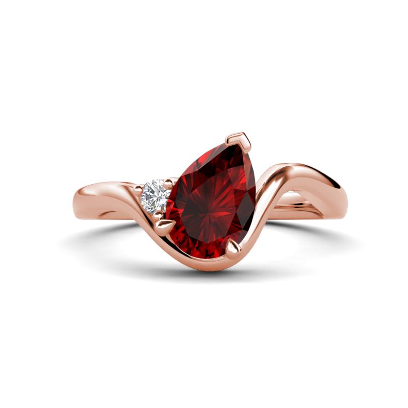 Darya 1.16 ctw Pear Shape Red Garnet accented Round Lab Grown Diamond Women Wave Solitaire Plus Engagement Ring 