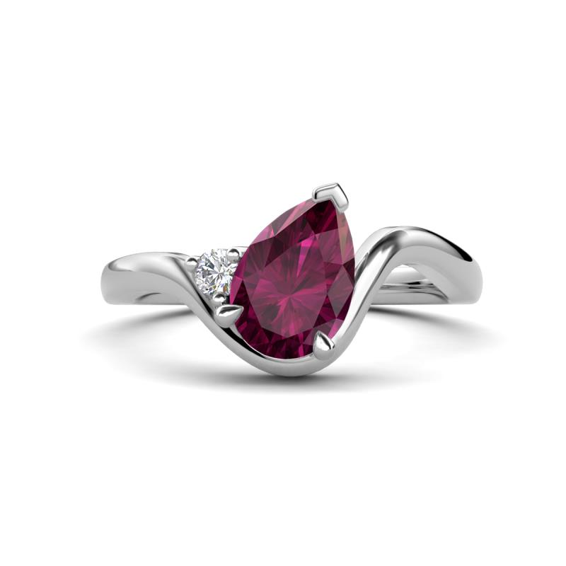 Darya 1.16 ctw Pear Shape Rhodolite Garnet accented Round Lab Grown Diamond Women Wave Solitaire Plus Engagement Ring 