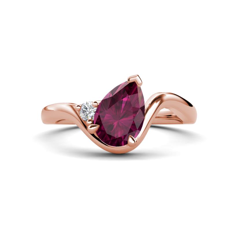 Darya 1.16 ctw Pear Shape Rhodolite Garnet accented Round Lab Grown Diamond Women Wave Solitaire Plus Engagement Ring 