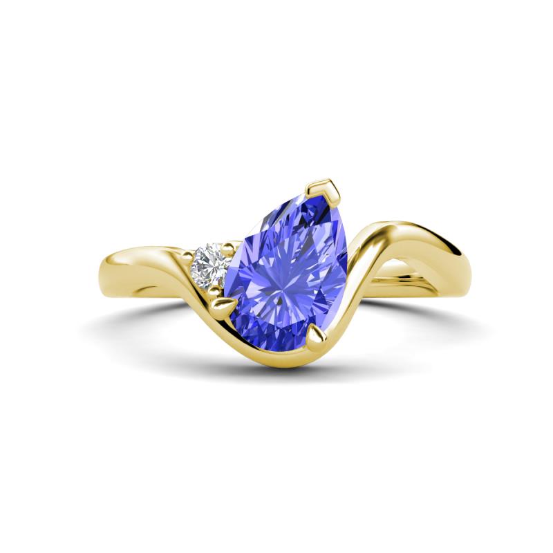 Darya 1.46 ctw Pear Shape Tanzanite accented Round Lab Grown Diamond Women Wave Solitaire Plus Engagement Ring 