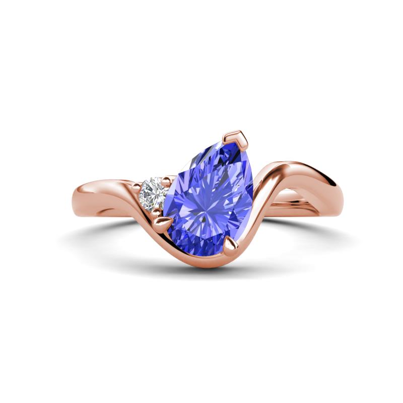 Darya 1.46 ctw Pear Shape Tanzanite accented Round Lab Grown Diamond Women Wave Solitaire Plus Engagement Ring 