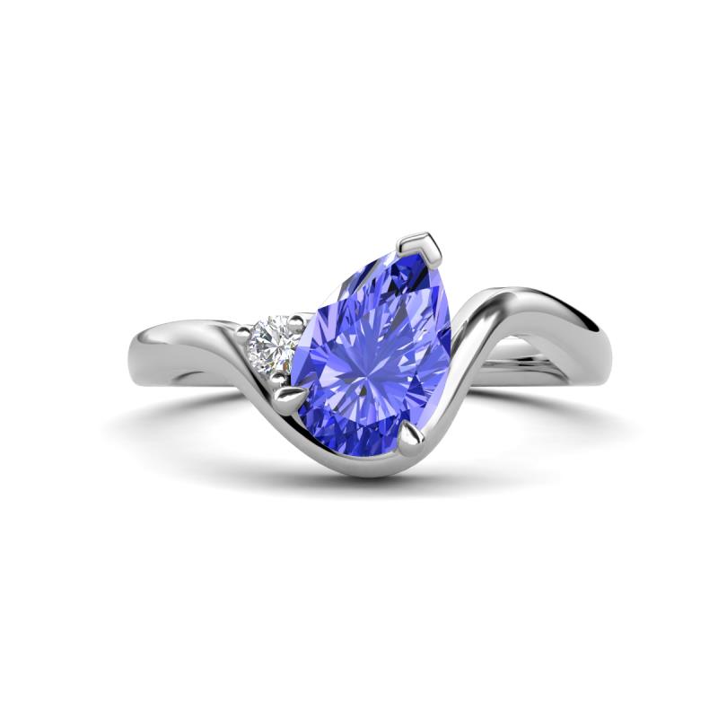 Darya 1.46 ctw Pear Shape Tanzanite accented Round Lab Grown Diamond Women Wave Solitaire Plus Engagement Ring 