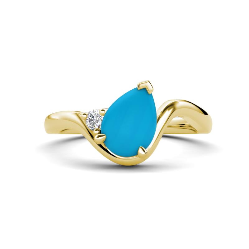 Darya 0.51 ctw Pear Shape Turquoise accented Round Lab Grown Diamond Women Wave Solitaire Plus Engagement Ring 