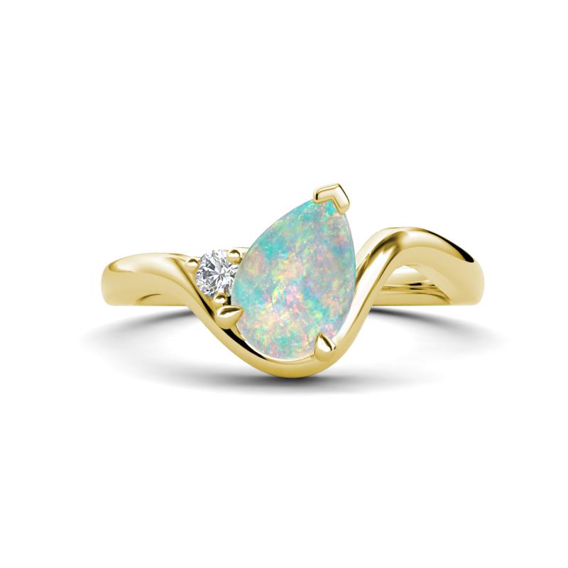 Darya 0.51 ctw Pear Shape Opal accented Round Lab Grown Diamond Women Wave Solitaire Plus Engagement Ring 