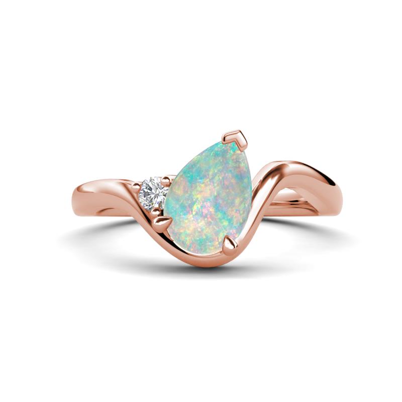 Darya 0.51 ctw Pear Shape Opal accented Round Lab Grown Diamond Women Wave Solitaire Plus Engagement Ring 