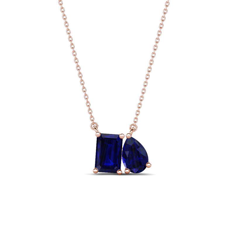 Arika 1.25 ctw Emerald Shape with Pear Shape Created Blue Sapphire Toi Et Moi Women Pendant Necklace 