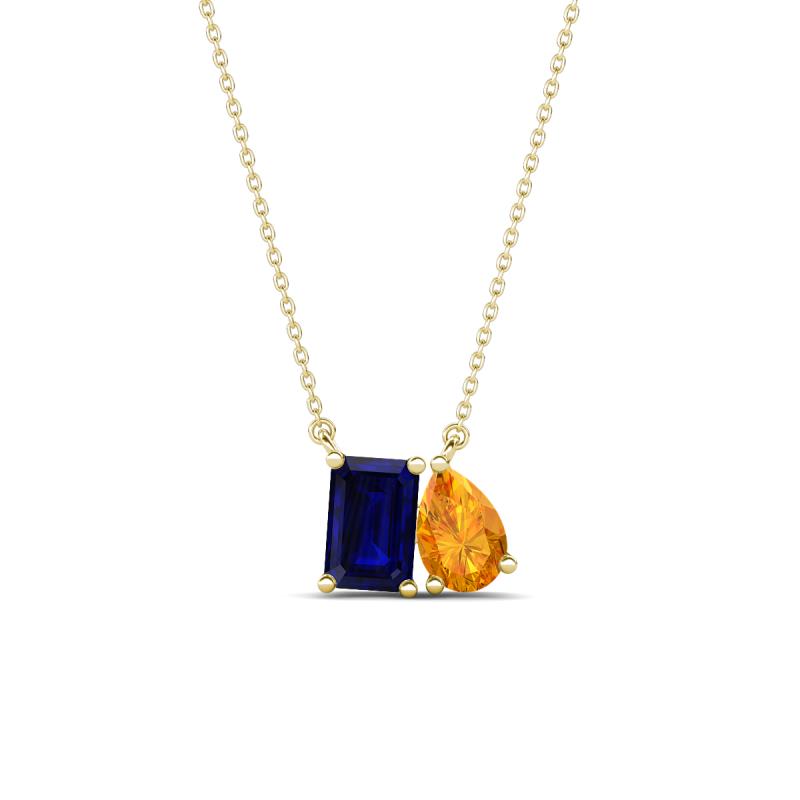 Arika 1.20 ctw Emerald Shape Created Blue Sapphire with Pear Shape Citrine Toi Et Moi Women Pendant Necklace 