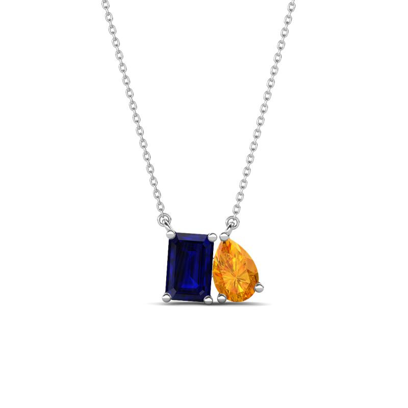 Arika 1.20 ctw Emerald Shape Created Blue Sapphire with Pear Shape Citrine Toi Et Moi Women Pendant Necklace 