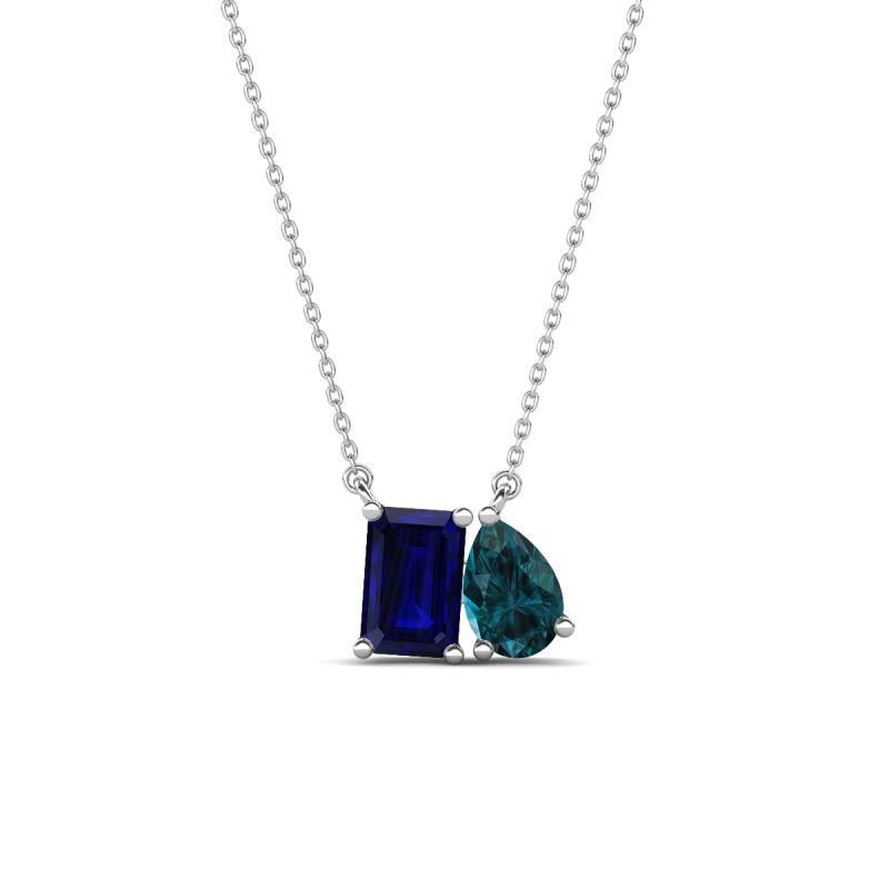Arika 1.30 ctw Emerald Shape Created Blue Sapphire with Pear Shape London Blue Topaz Toi Et Moi Women Pendant Necklace 