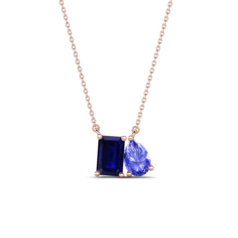 Arika 1.25 ctw Emerald Shape Created Blue Sapphire with Pear Shape Tanzanite Toi Et Moi Women Pendant Necklace 