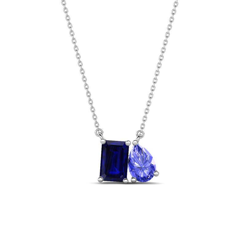 Arika 1.25 ctw Emerald Shape Created Blue Sapphire with Pear Shape Tanzanite Toi Et Moi Women Pendant Necklace 