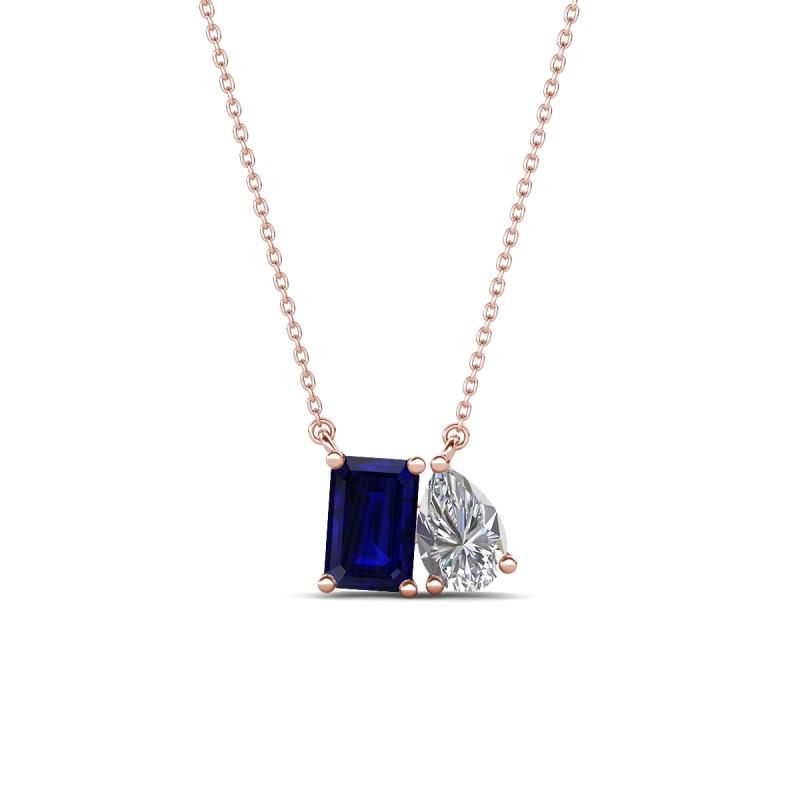 Arika 1.20 ctw Emerald Shape Created Blue Sapphire with Pear Shape Lab Grown Diamond Toi Et Moi Women Pendant Necklace 