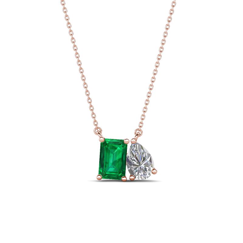 Arika 0.95 ctw Emerald Shape Created Emerald with Pear Shape Lab Grown Diamond Toi Et Moi Women Pendant Necklace 
