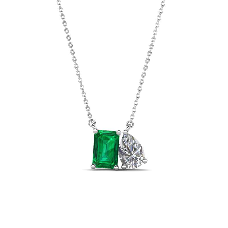 Arika 0.95 ctw Emerald Shape Created Emerald with Pear Shape Lab Grown Diamond Toi Et Moi Women Pendant Necklace 