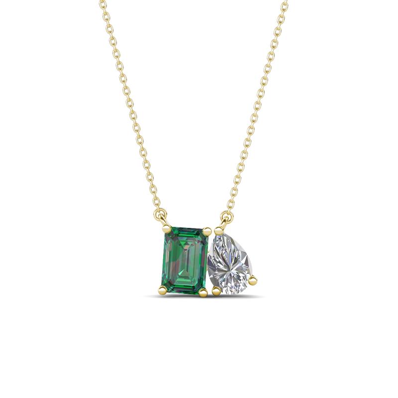Arika 1.21 ctw Emerald Shape Created Alexandrite with Pear Shape Lab Grown Diamond Toi Et Moi Women Pendant Necklace 