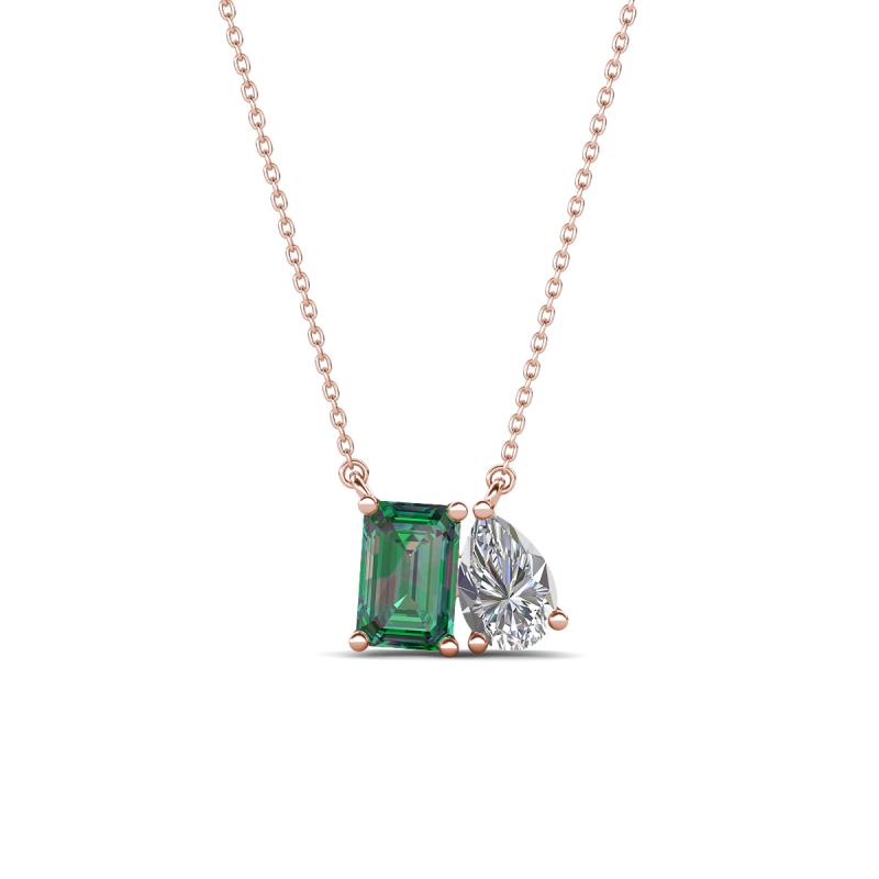 Arika 1.21 ctw Emerald Shape Created Alexandrite with Pear Shape Lab Grown Diamond Toi Et Moi Women Pendant Necklace 