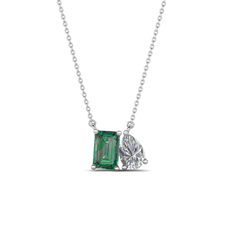Arika 1.21 ctw Emerald Shape Created Alexandrite with Pear Shape Lab Grown Diamond Toi Et Moi Women Pendant Necklace 