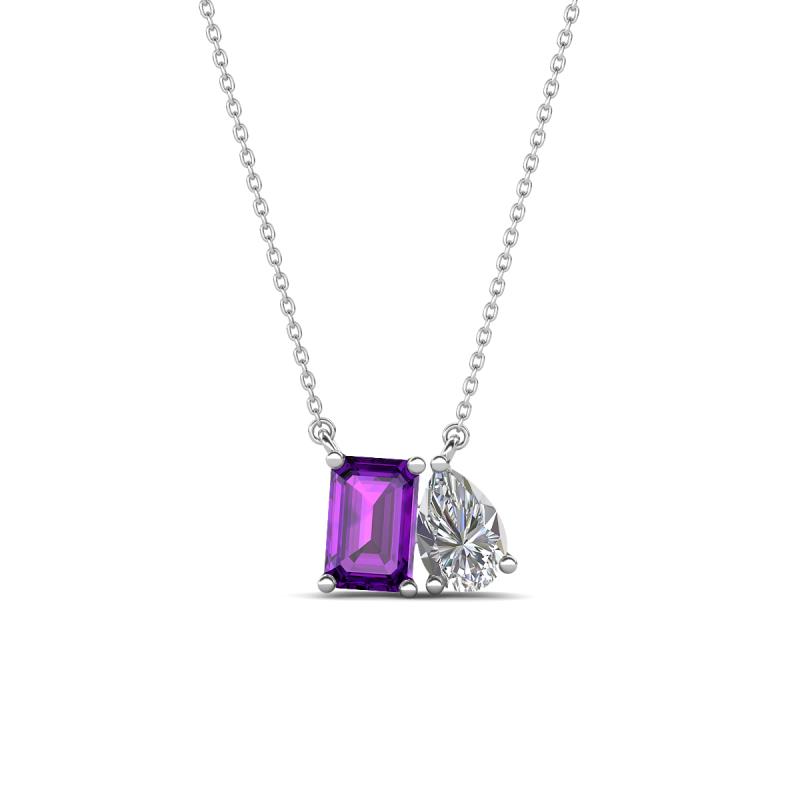 Arika 1.00 ctw Emerald Shape Amethyst with Pear Shape Lab Grown Diamond Toi Et Moi Women Pendant Necklace 