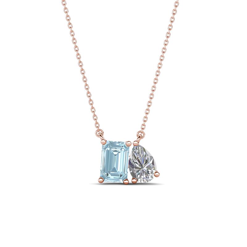 Arika 0.90 ctw Emerald Shape Aquamarine with Pear Shape Lab Grown Diamond Toi Et Moi Women Pendant Necklace 