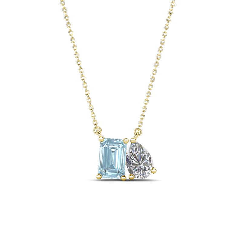 Arika 0.90 ctw Emerald Shape Aquamarine with Pear Shape Lab Grown Diamond Toi Et Moi Women Pendant Necklace 