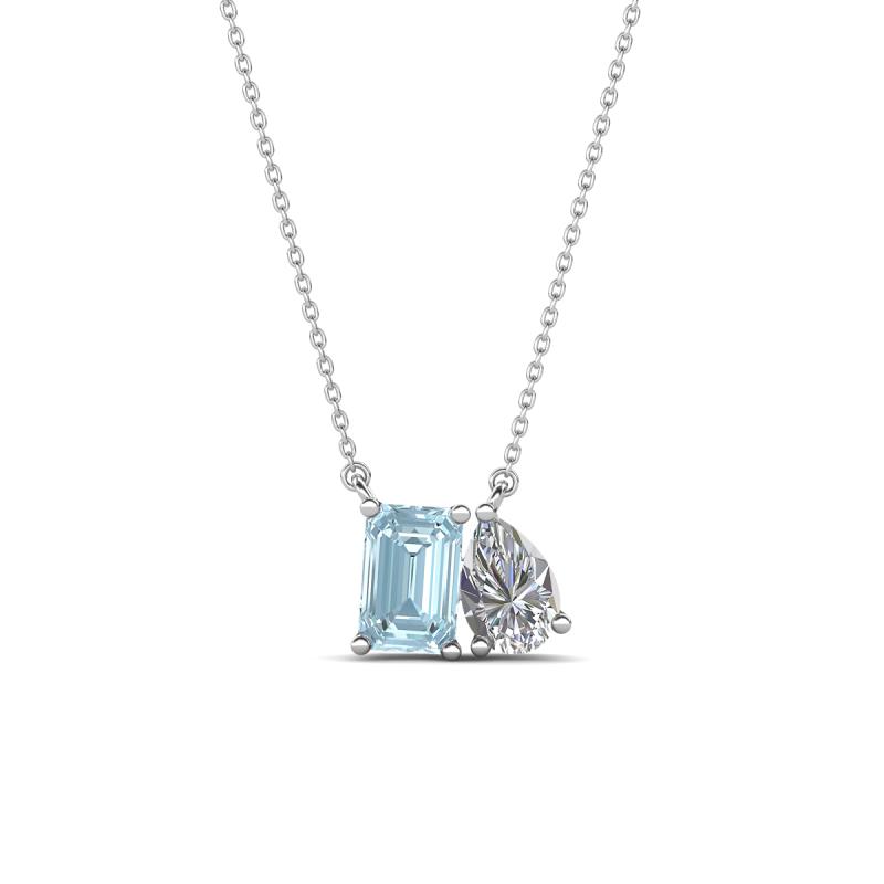 Arika 0.90 ctw Emerald Shape Aquamarine with Pear Shape Lab Grown Diamond Toi Et Moi Women Pendant Necklace 