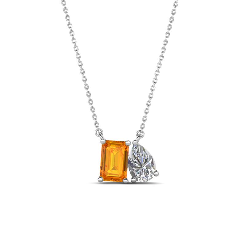 Arika 0.95 ctw Emerald Shape Citrine with Pear Shape Lab Grown Diamond Toi Et Moi Women Pendant Necklace 