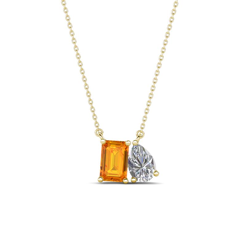Arika 0.95 ctw Emerald Shape Citrine with Pear Shape Lab Grown Diamond Toi Et Moi Women Pendant Necklace 