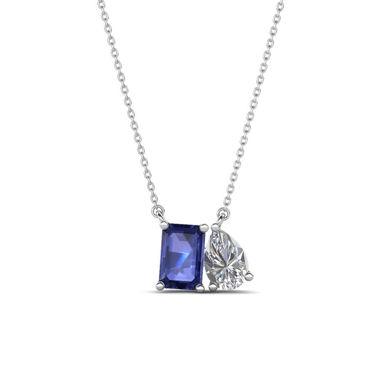 Arika 0.95 ctw Emerald Shape Iolite with Pear Shape Lab Grown Diamond Toi Et Moi Women Pendant Necklace 