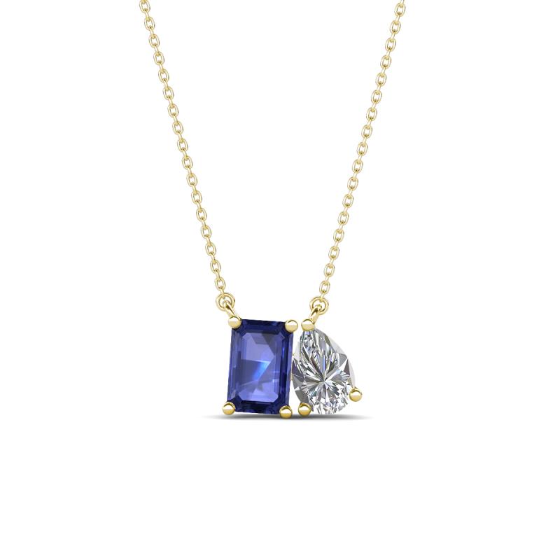 Arika 0.95 ctw Emerald Shape Iolite with Pear Shape Lab Grown Diamond Toi Et Moi Women Pendant Necklace 