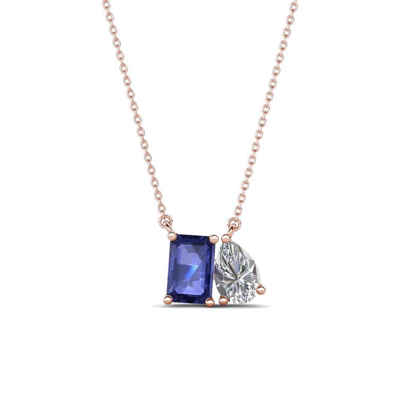Arika 0.95 ctw Emerald Shape Iolite with Pear Shape Lab Grown Diamond Toi Et Moi Women Pendant Necklace 