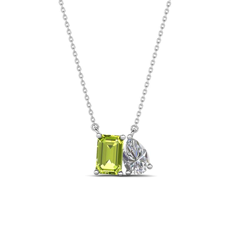 Arika 1.10 ctw Emerald Shape Peridot with Pear Shape Lab Grown Diamond Toi Et Moi Women Pendant Necklace 
