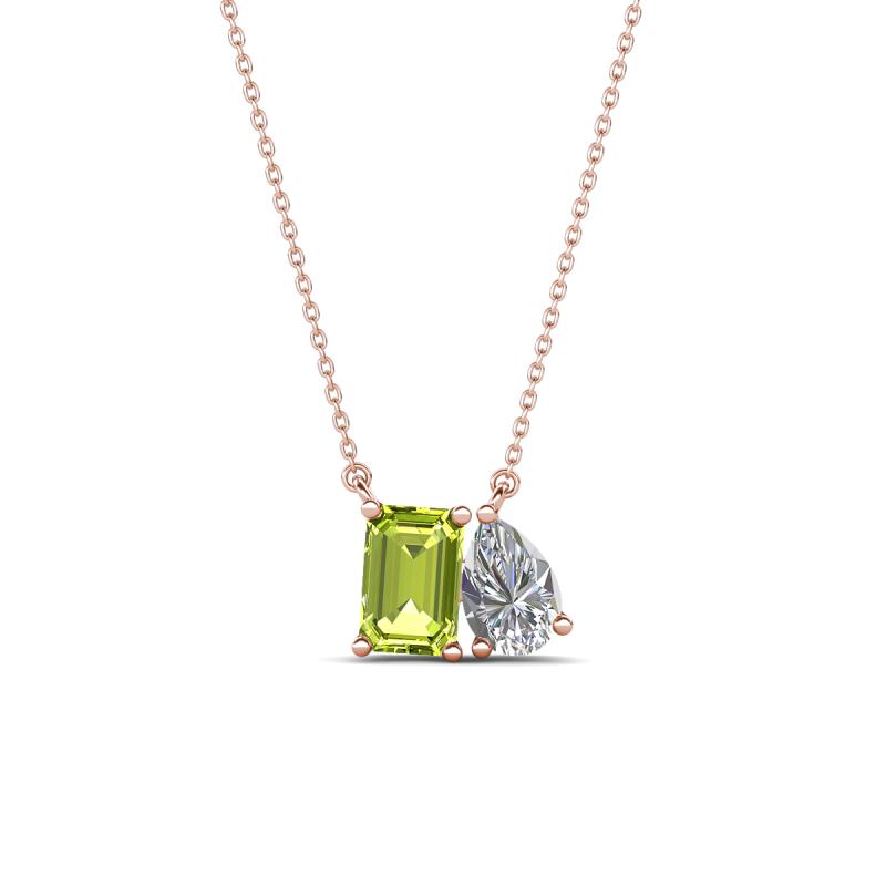 Arika 1.10 ctw Emerald Shape Peridot with Pear Shape Lab Grown Diamond Toi Et Moi Women Pendant Necklace 