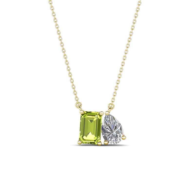 Arika 1.10 ctw Emerald Shape Peridot with Pear Shape Lab Grown Diamond Toi Et Moi Women Pendant Necklace 
