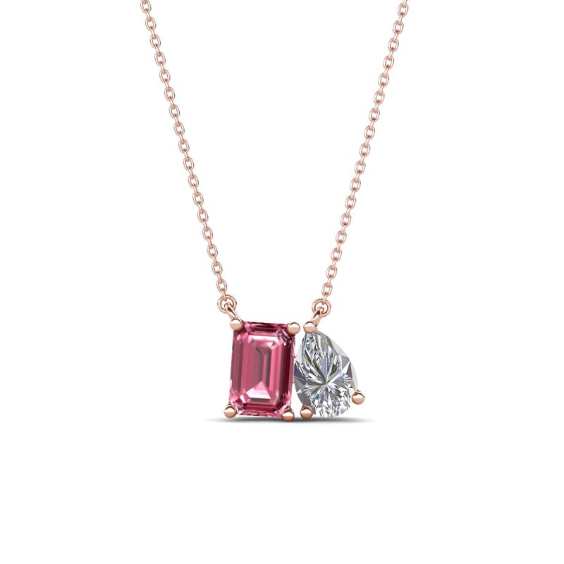 Arika 1.00 ctw Emerald Shape Pink Tourmaline with Pear Shape Lab Grown Diamond Toi Et Moi Women Pendant Necklace 