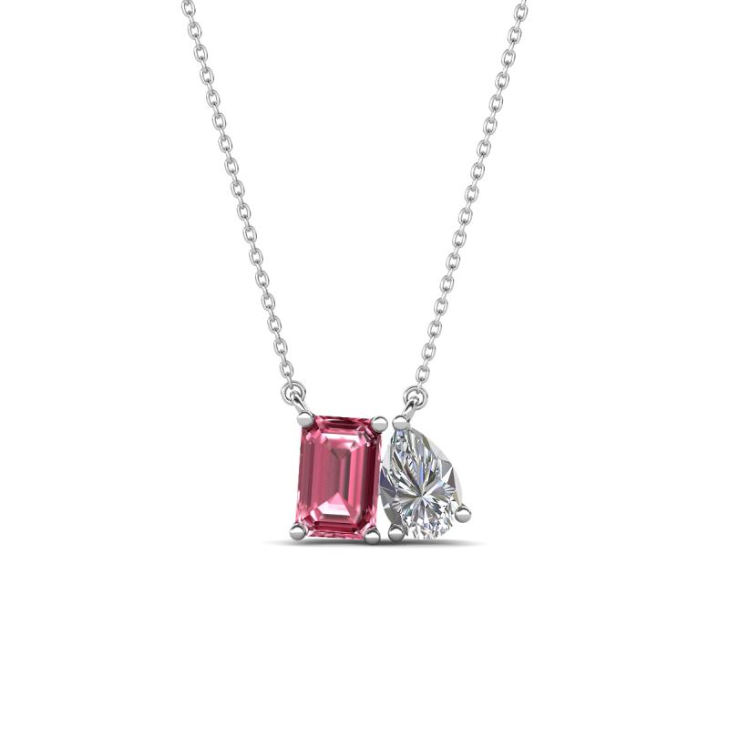 Arika 1.00 ctw Emerald Shape Pink Tourmaline with Pear Shape Lab Grown Diamond Toi Et Moi Women Pendant Necklace 
