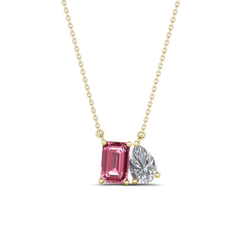 Arika 1.00 ctw Emerald Shape Pink Tourmaline with Pear Shape Lab Grown Diamond Toi Et Moi Women Pendant Necklace 
