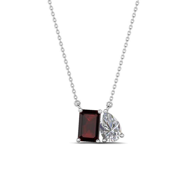 Arika 1.18 ctw Emerald Shape Red Garnet with Pear Shape Lab Grown Diamond Toi Et Moi Women Pendant Necklace 